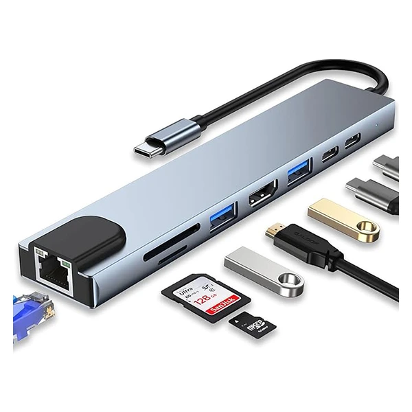 [WP-10014] Hub USB-C 8-en-1 : Adaptateur USB-C avec HDMI 4K