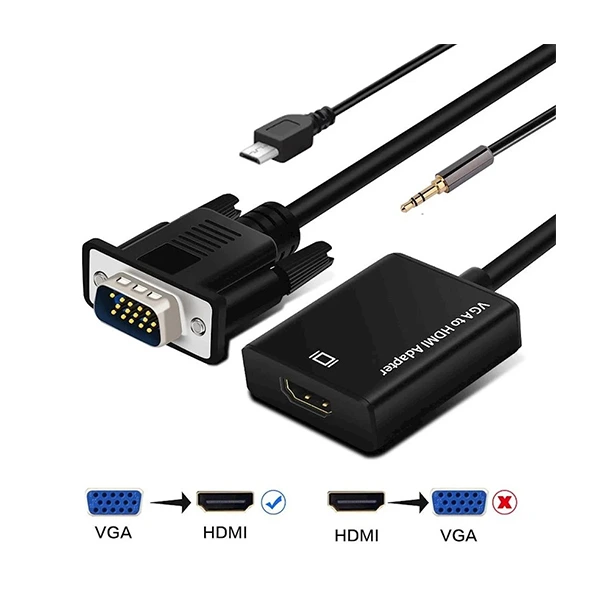 [WP-12310] Adaptateur VGA vers HDMI 1080P HD avec Audio – Conversion Vidéo Haute Qualité pour PC, TV, Projecteur et Moniteur