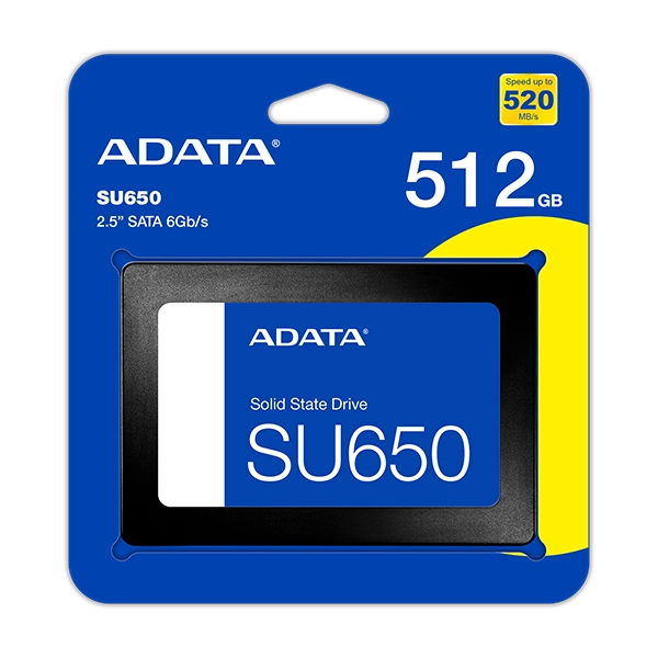 Disque dur Interne SSD ADATA SU650 512 Go - 2.5" SATA III (6Gb/s), Lecture 520MB/s, Écriture 450MB/s - ASU650SS-512GT-R