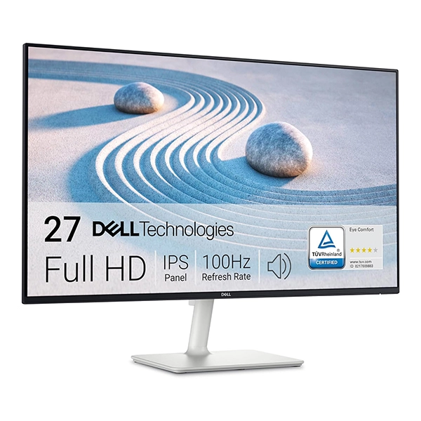 Dell S2725H Écran PC 27" Full HD, IPS, 100Hz, 4ms, 99% sRGB, HDMI x2, Haut-Parleurs, Bords Fins - Blanc/Argent