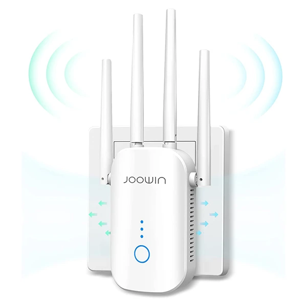 [jw-wr758ac] JOOWIN Répéteur WiFi 1200 Mbps Double Bande, Amplificateur de Signal avec 4 Antennes, Modes Répéteur/AP/Routeur, Couverture 360° & Installation Facile