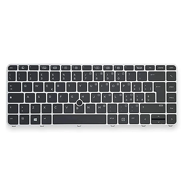 Clavier HP EliteBook 745 G2/G3/G4, 840 G3/G4, 850 G3 QWERTY Rétroéclairé avec Trackpad - Cadre Argenté Professionnel