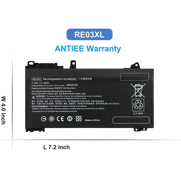 [RE03XL] Batterie pour HP ProBook 430/440/445/450/455R G6 & G7 et ZHAN 66 Pro 13/14/15 G2-G3, Li-ion RE03XL 45Wh
